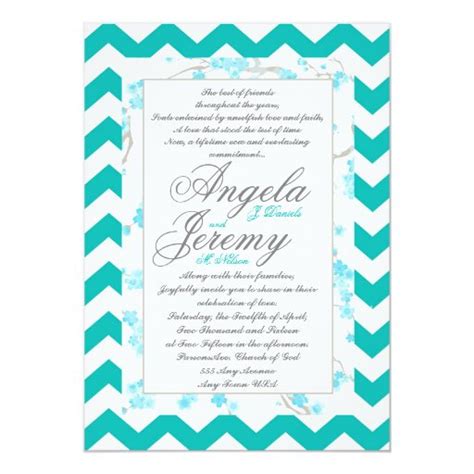 Custom teal chevron flowers wedding invitation | Zazzle