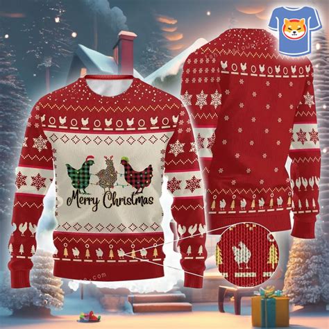 Three Chicken Christmas Ugly Sweater Christmas Party Shibtee Clothing