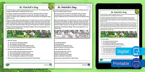 St Patricks Day Reading Passage 4th Grade Resource