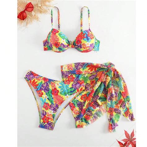 Nuevo traje de baño bikini falda de malla traje de tres piezas traje dividido estilo sexy de