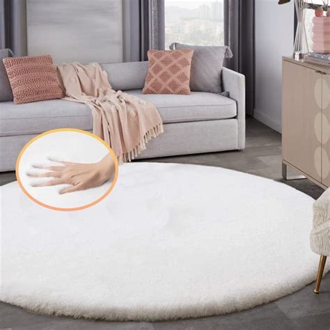 Latepis White Shag Round Rugs Ft For Dining Room Table Faux Rabbit