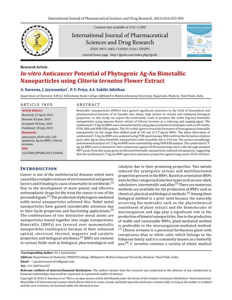 PDF In Vitro Anticancer Potential Of Phytogenic Ag Au Bimetallic