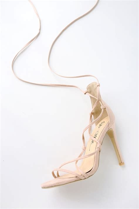 Sexy Nude Heels Vegan Suede Heels Lace Up Heels Lulus