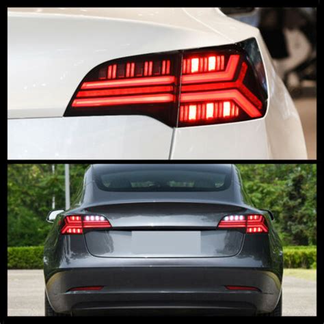 Led Sequential Tail Lights For Tesla Model 3 Model Y 2017 2021 Smoked Rear Lamp Ebay