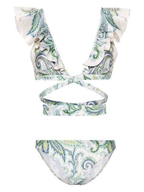 Zimmermann Ottie Ruffled Wrap Bikini Green Farfetch