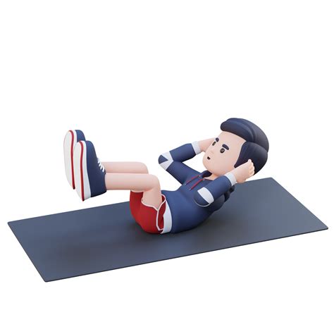 Perfect Abs 3D Sporty Male Character Excelling in Raised Leg Crunch at