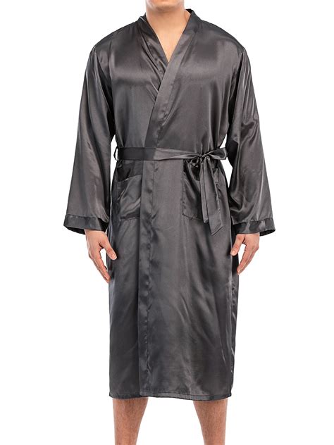 FOCUSSEXY Men's Pajamsa Bathrobe Long Sleeve Sleepwear Satin Silk ...