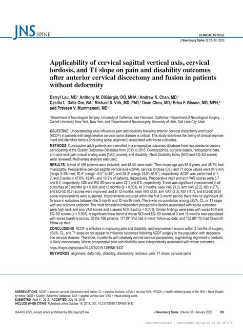SOLUTION: Applicability of cervical sagittal vertical axis cervical