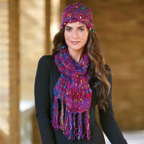 Silk Sari Knit Hat And Scarf Set Exotic Kathmandu Novica