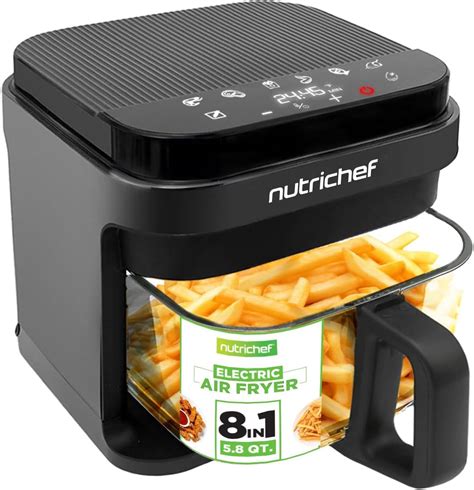 Nutrichef 5.8 Quart Air Fryer 8-1 Preset Cook Modes Transparent Fry ...