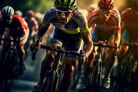 Premium AI Image | Group of professional cyclist riding in a competition