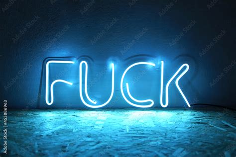Blue Neon Sign Fuck Trendy Style Neon Sign Custom Neon Stock Photo Adobe Stock