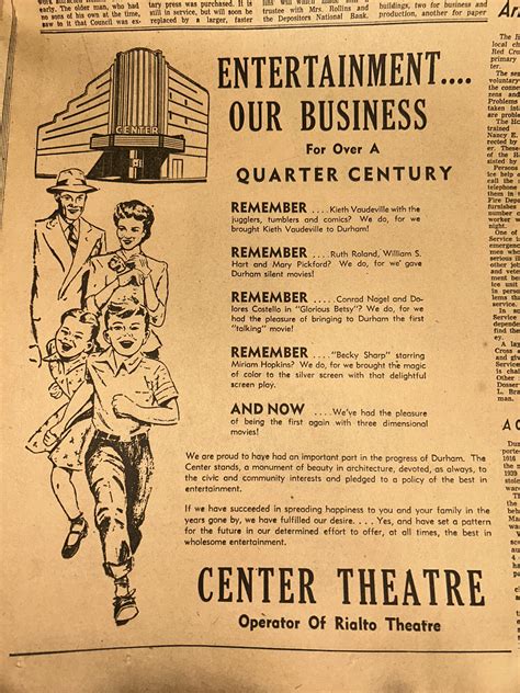 Old ad of the Center Theatre : r/bullcity
