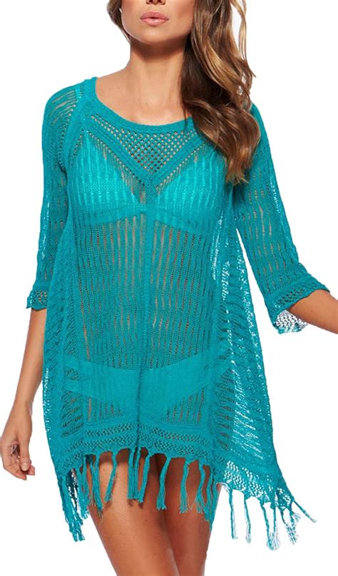 Wander Agio Beach Tops Sexy Perspective Cover Dresses Bikini Cover Ups Net Lake Blue At Amazon