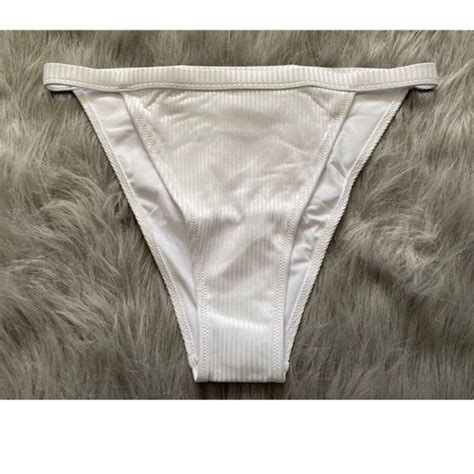 Pink Victoria S Secret Swim Pink Victorias Secret White Ribbed High Leg String Swim Bikini