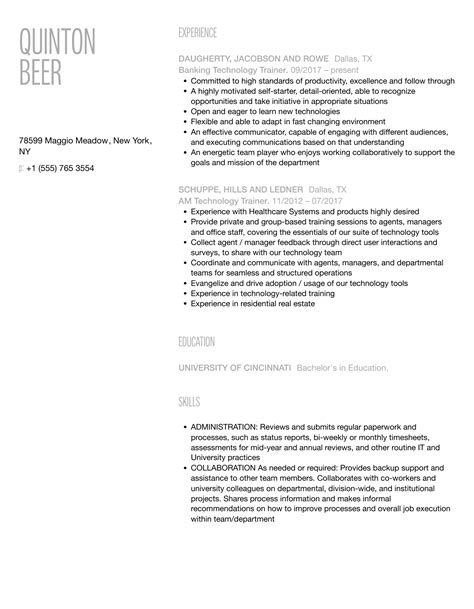 Technology Trainer Resume Samples Velvet Jobs