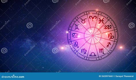 Zodiac Signs Inside Of Horoscope Circle Astrology In The Sky With Many