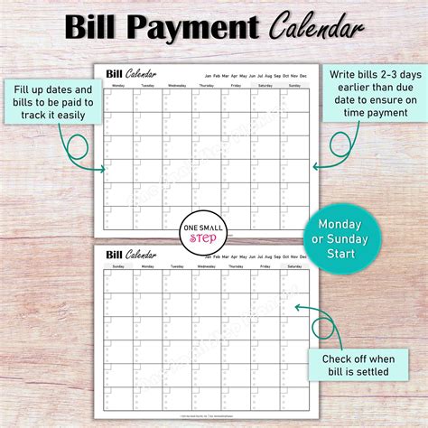 Monthly Bill Tracker Calendar, Bill Payment Calendar, Personal Finance