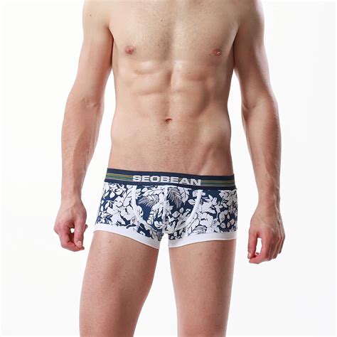 Buy Seobean New Coming Mens Cotton Leaves Sexy Boxer Underwear Low Rise Boxer