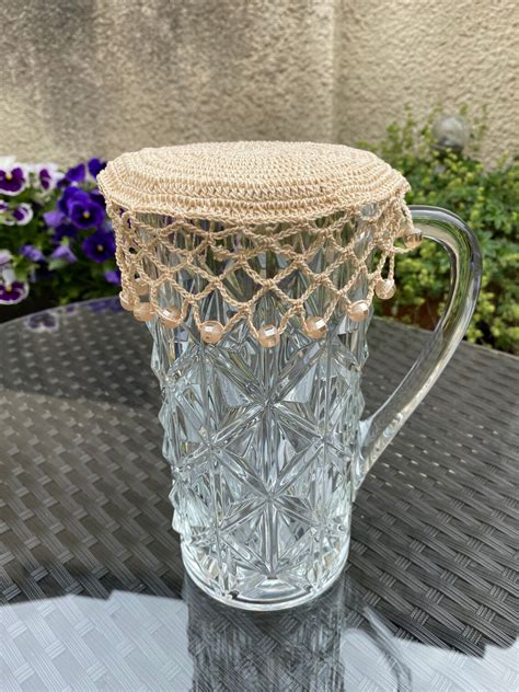 Vintage Inspired Crochet Beaded Jug Cover Colour Beige Etsy