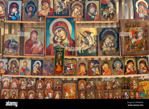 Tourist and religious souvenirs. Painted orthodox Christian icons for ...