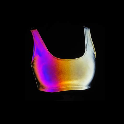 Women S Rainbow Reflective Sexy Bikini Split For Night Club Rave Party Reflective Glowing In