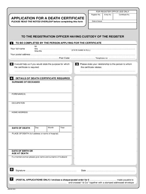 Fillable Online Death Certificate Application form. Death Certificate ...