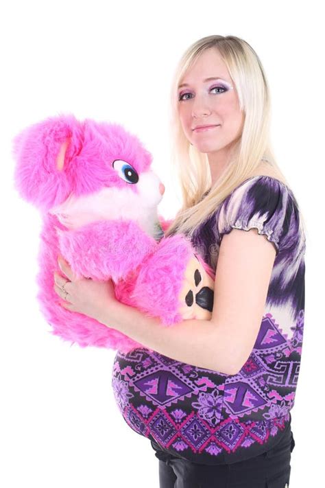 Happy Pregnant Woman With Big Toy Stock Photo Image Of Blonde Care