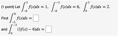 Solved 1 Point Let ∫−63fxdx1∫−6−3fxdx6∫03fxdx2