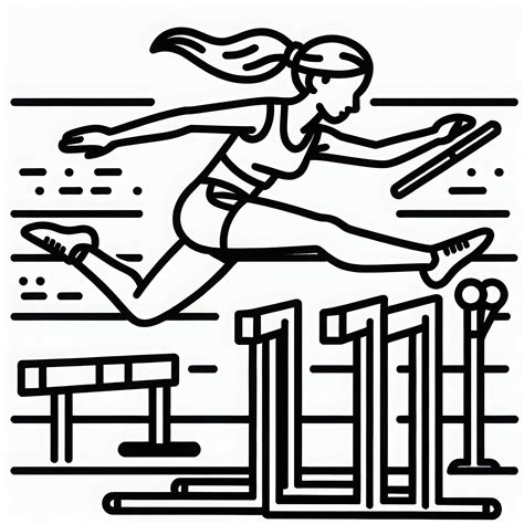 La atleta salta sobre la valla en el estadio de atletismo - Dibujo para