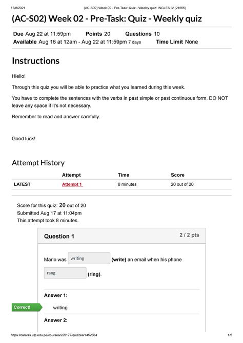 AC S02 Week 02 Pre Task Quiz Weekly Quiz Ingles IV 21655 AC