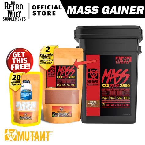 Flash Sale Mutant Mass Extreme ½lb1lb 2lbstriple Chocolate With Free Amino 20 Pcs