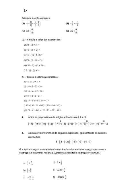 Expressoes Numericas 7 Ano - Expressoes numericas 7 ano - Matemática - 1- 6 - Aplica as regras de ...