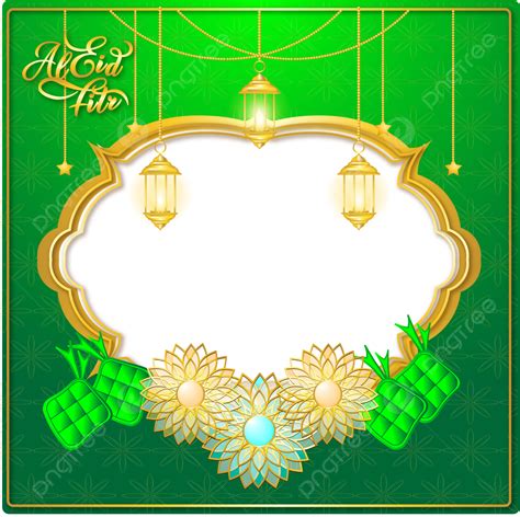 รูปtwibbon Eid Al Fitr กับดอกไม้สีทองและพื้นหลังสีเขียว Png ทวิบบอนอ