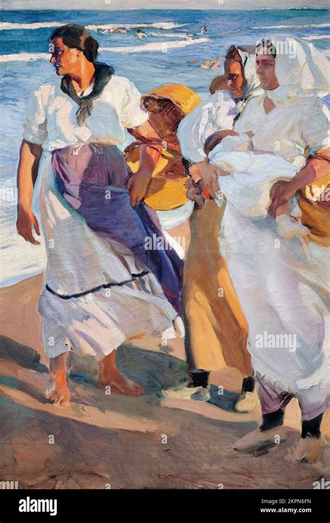 Joaquin Sorolla Painting Entitled Fisherwomen From Valencia By The