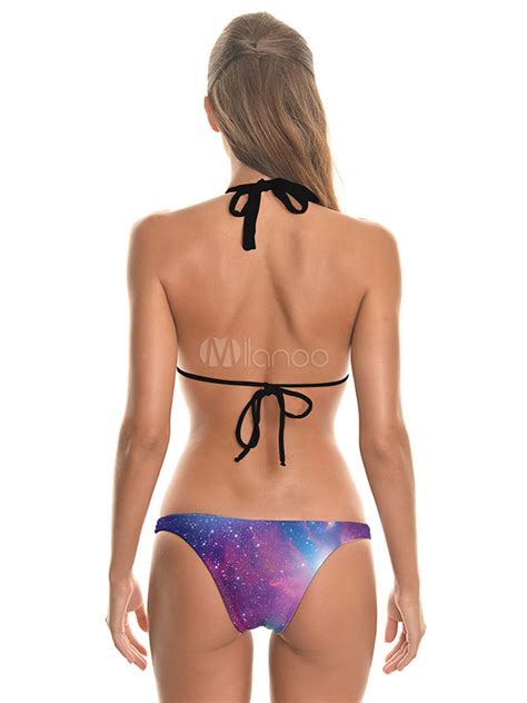 Purple Bikini Set Galaxy Print Halter Bathing Suits Women S Sexy 2 Piece Swimsuit Milanoo