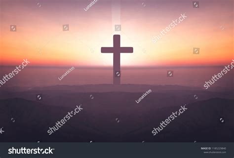 Silhouette Crucifix Cross On Mountain Sunset Stock Photo 1185229840 ...