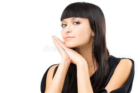 Charming Brunette Hiding Her Face By Hair Stock Photo Image Of Adult Beautiful 14986278