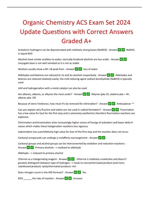 Organic Chemistry ACS Exam Set 2024 Update Questions with Correct ...