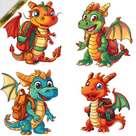 set   dragon characters  backpacks  cartoon style premium