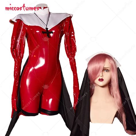 Women S Chowbie Halloween Sexy Nun Cosplay Costume Gothic Sisters Lingerie Red Bodysuit Jumpsuit