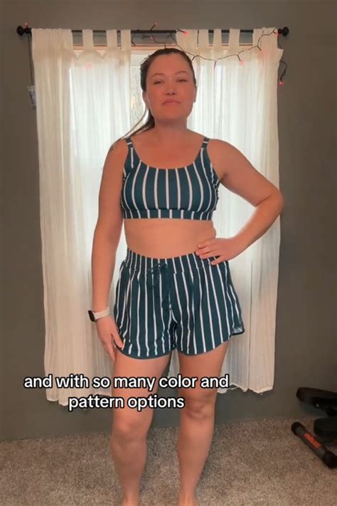 Green Striped Adjustable Straps Chic Bikini Top With Boy Short Set