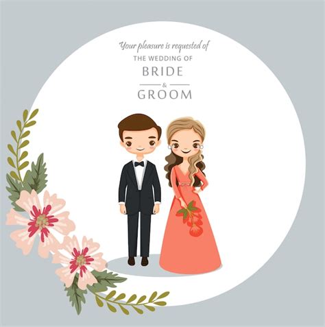 Premium Vector | Cute cartoon couple for wedding invitations card