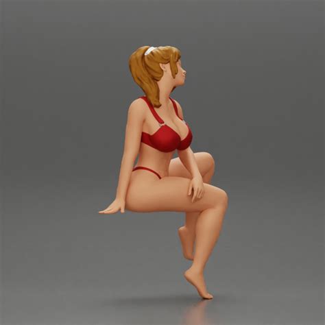 3D Printable Sexy Girl In A Bikini Posing On The Beach Sitting At The