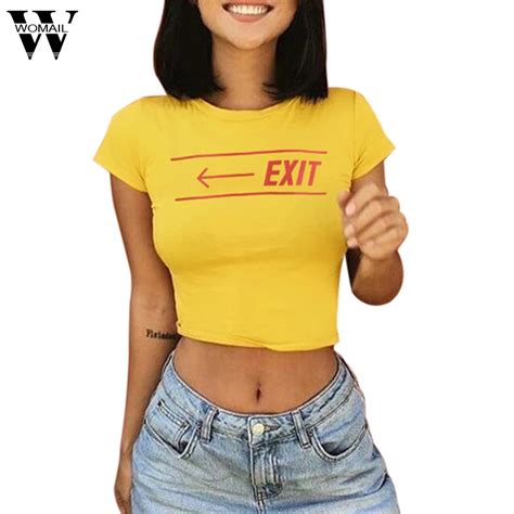 Womail Sexy Women Short T Shirt Crop Top Casual Letter Tops Exposed Navel T Shirt Women Summer