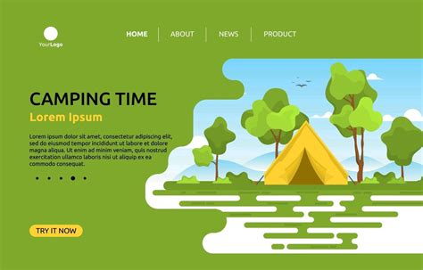 Landing Page Template With Camping Tent In The Hills 2040530 Vector Art