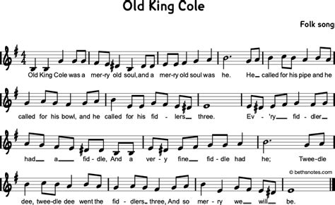 Old King Cole Beths Notes Songs And Resources