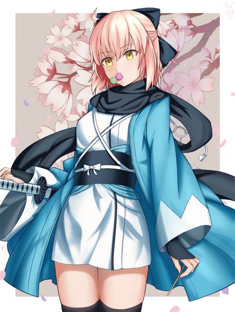 Fan Art Fate Series Ahoge Okita Souji Fate Grand Order Japanese Clothes Blonde HD Phone