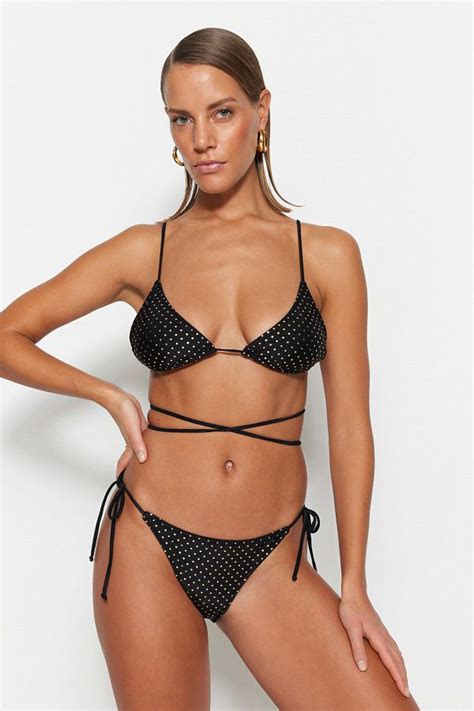 Trendyol Collection Schwarzes Triangel Bikini Set Mit Normalem Bein Und