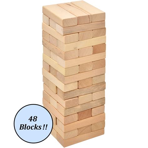 Timber Tower Wood Block Stacking Game 48 Piece Classic Wooden Blocks